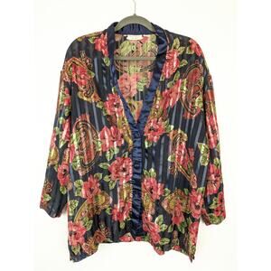 Victoria's Secret Robe Gold Label Kimono Floral Metallic Boudoir Blue Red Size L